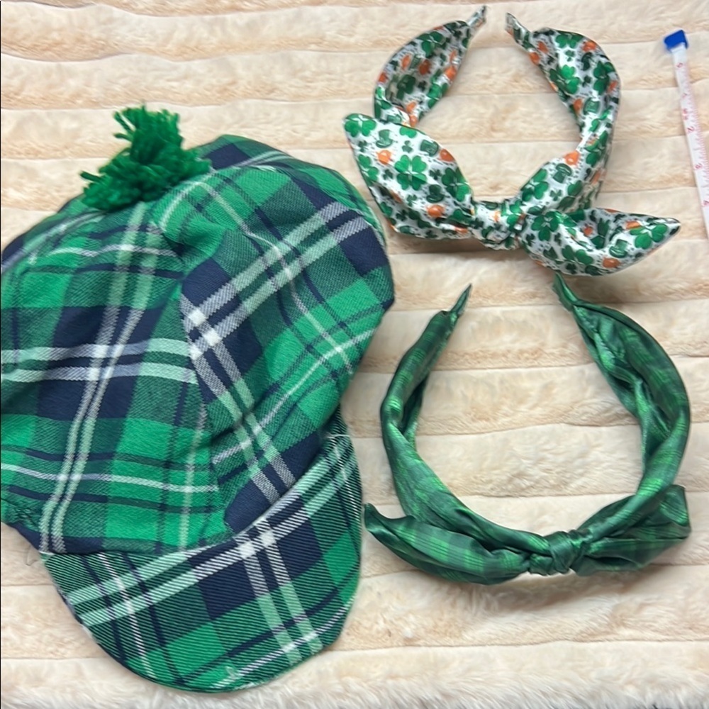 Green Plaid Cap and Headbands Set